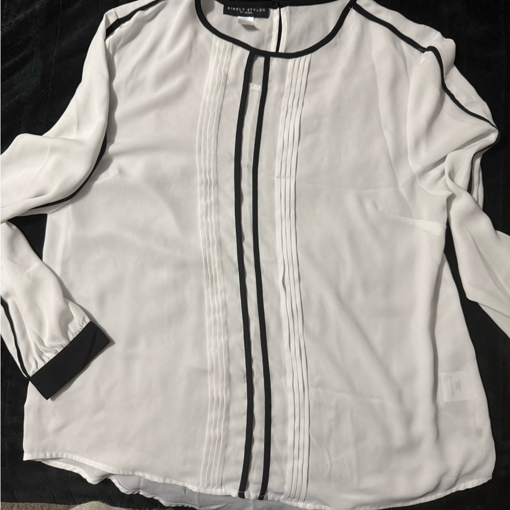 Sears Elegant White Blouse with Black Accents